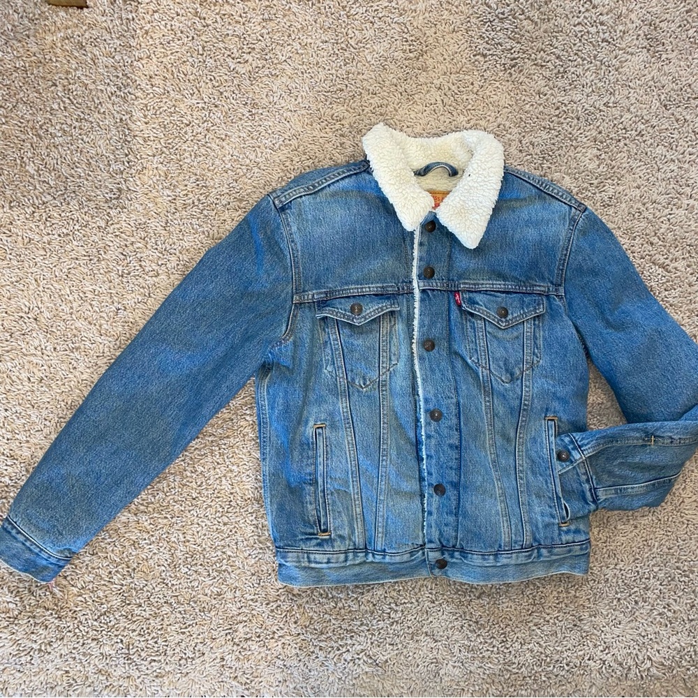 Levi's Trucker Denim Jean Jacket Sherpa Premium Original Blue Size Small